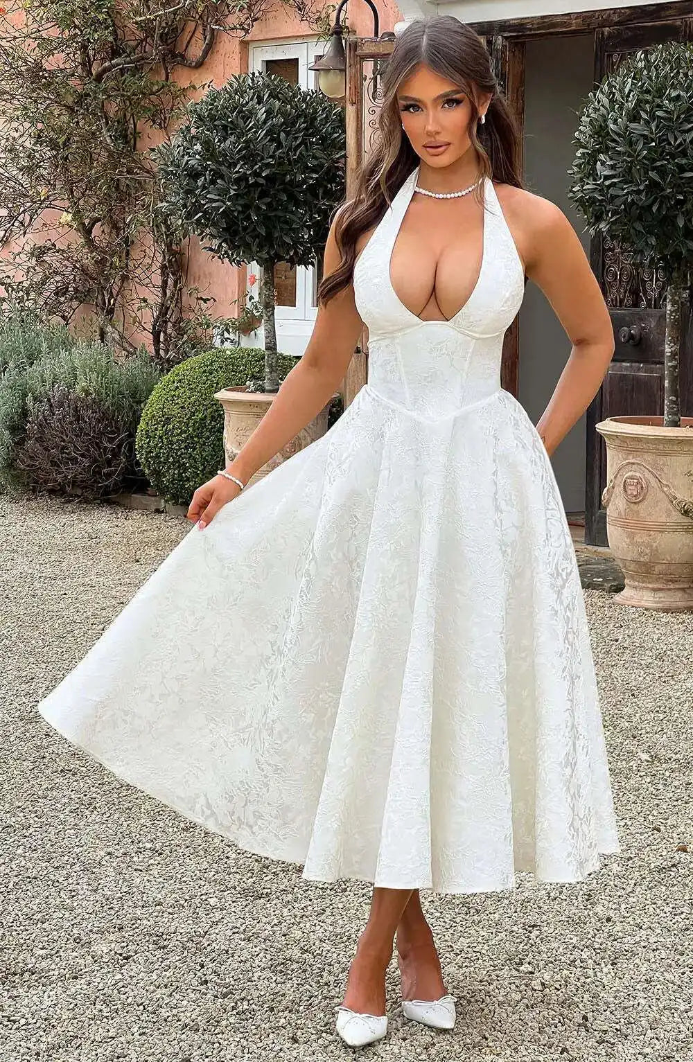 Giyu Club Evening Party Dresses Women 2025 Summer Sexy Bow Halter Long Dress Elegant Jacquard Lace Up Backless Birthday Robe