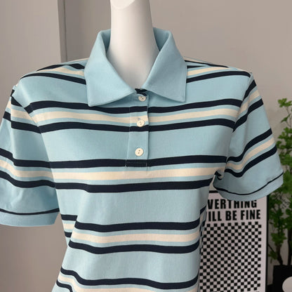 Hirsionsan Polo Neck T Shirt Women Soft Chic Tees 95% Cotton Jumper Clothes Loose Casual Pullover 2025 Summer New Crop Tops