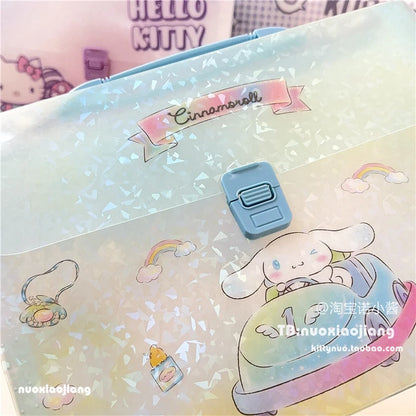 Kawaii Kuromi Hello Kitty A4 Folder Storage Bag Anime Sanrio Cute Portable Accordion Bag Multi-layer Test Paper Storage Bag