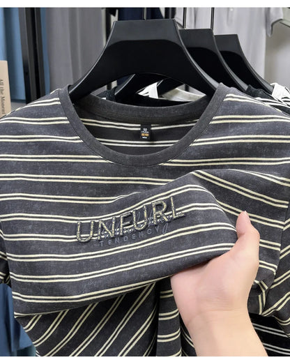 Top Grade Yarn Dyed New Summer Tops Striped Designer Tshirt Men 2025 Round Neck Brand Short Sleeve Casual Fashion Men Clothing