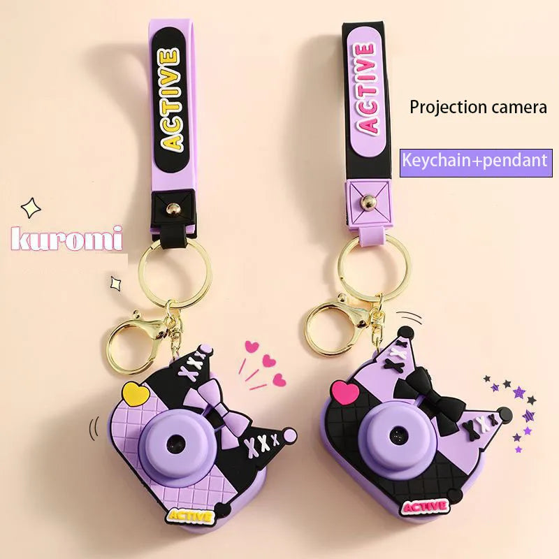 Sanrio Kuromi Projection Camera Keychain Cartoon Student Backpack Ornament Car Ornament Small Figurine Ornament Children Toy