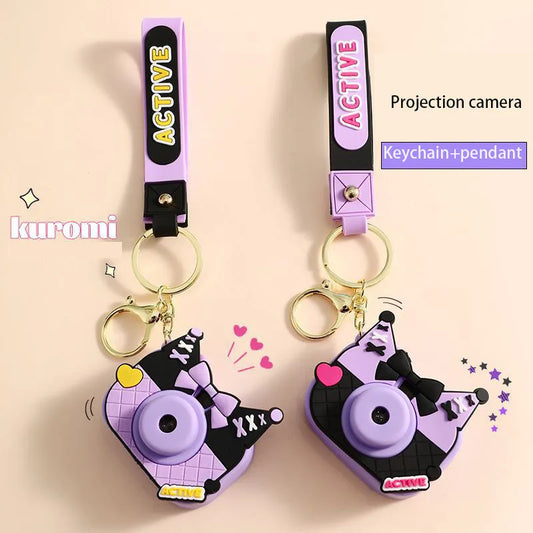 Sanrio Kuromi Projection Camera Keychain Cartoon Student Backpack Ornament Car Ornament Small Figurine Ornament Children Toy