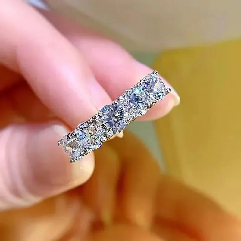 NeeTim 5mm 6.5mm Full Moissanite Ring for Women S925 Sterling Silver Eternity Sparkling Diamond Band Wedding Rings Jewelry