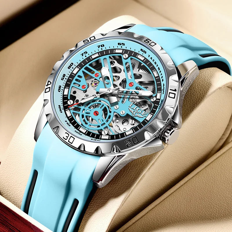 LIGE Top Brand Luxury Mechanical Tourbillon Watch Fashion Business Sport Waterproof Luminous Silicone Skeleton Automatic Watches