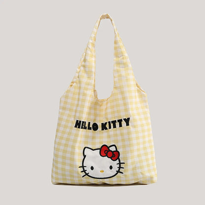 Cartoon Sanrio Hello Kitty Plaid Handbag Commuting Light Portable Summer Storage Shoulder Handbag High Capacity