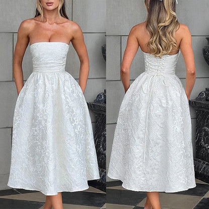 Giyu Club Evening Party Dresses Women 2025 Summer Sexy Bow Halter Long Dress Elegant Jacquard Lace Up Backless Birthday Robe