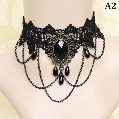 New Sexy Gothic Chokers Crystal Black Lace Neck Choker Necklace Vintage Victorian Women Chocker Steampunk Jewelry