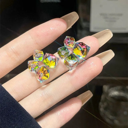 925 Silver Needle Korean Fashion Dream Colorful Crystal Earrings For Women Jewelry 2025 Trending Luxury Cube Sugar Stud Earrings