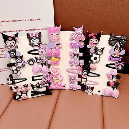 New 14pcs Cute Sanrio Kuromi Hairclip Headwear For Girls Anime Cartoon Fashion Hairpin Hair Accessories Kids Birthday Gift