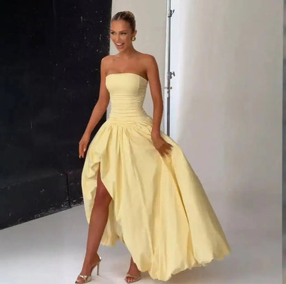 Giyu Sexy Evening Club Party Dresses Women 2025 Summer Bandage Lace Up Split Maxi Long Dress Elegant Strapless Backless Robe