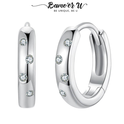 Bamoer U Dots Hoop Earrings Scattered Moissanite Ear Buckles VVS1 EX Lab Diamond Original for Women Party Classic Mother's Gifts