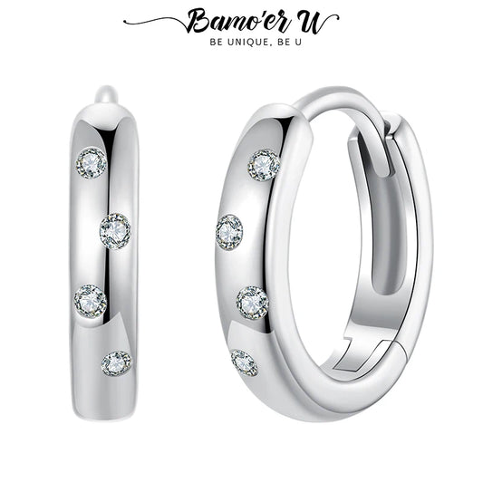 Bamoer U Dots Hoop Earrings Scattered Moissanite Ear Buckles VVS1 EX Lab Diamond Original for Women Party Classic Mother's Gifts