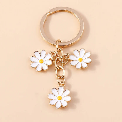Cute Enamel Keychain Colorful Sakura Flower Key Ring Sweet Key Chains for Women Girls Handbag Accessories DIY Jewelry Gifts
