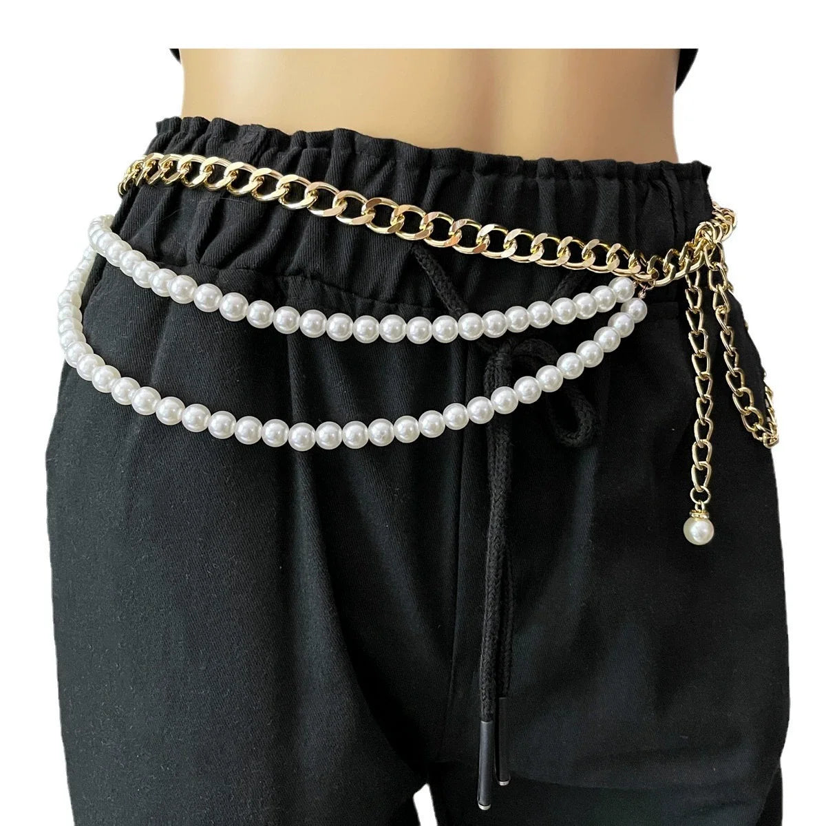 Y2K Designer belt Jewelry Multilayer Pearl waist chain for Women's Fashion Retro Character Playing Body Accessories Party Belts