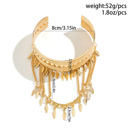New Trendy Golden Metal Coin Leaf Chain Tassel Upper Arm Bangles Cuff Bracelet Armlet Armband Men Women Jewelry Accessories