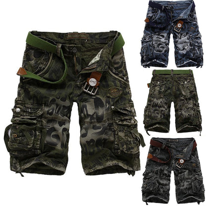 Summer Men's Camouflage Printed Work Shorts Multi-Pocket Zipper Button Military Combat Five Shorts Daily Street Casual Shorts