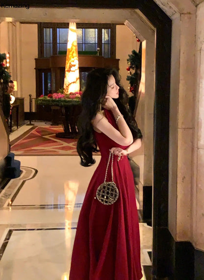 French Romantic A-line Party Dresses Women Elegant Sleeveless Birthday Graduation Midi Dress Summer New Fashion Mujers Robe