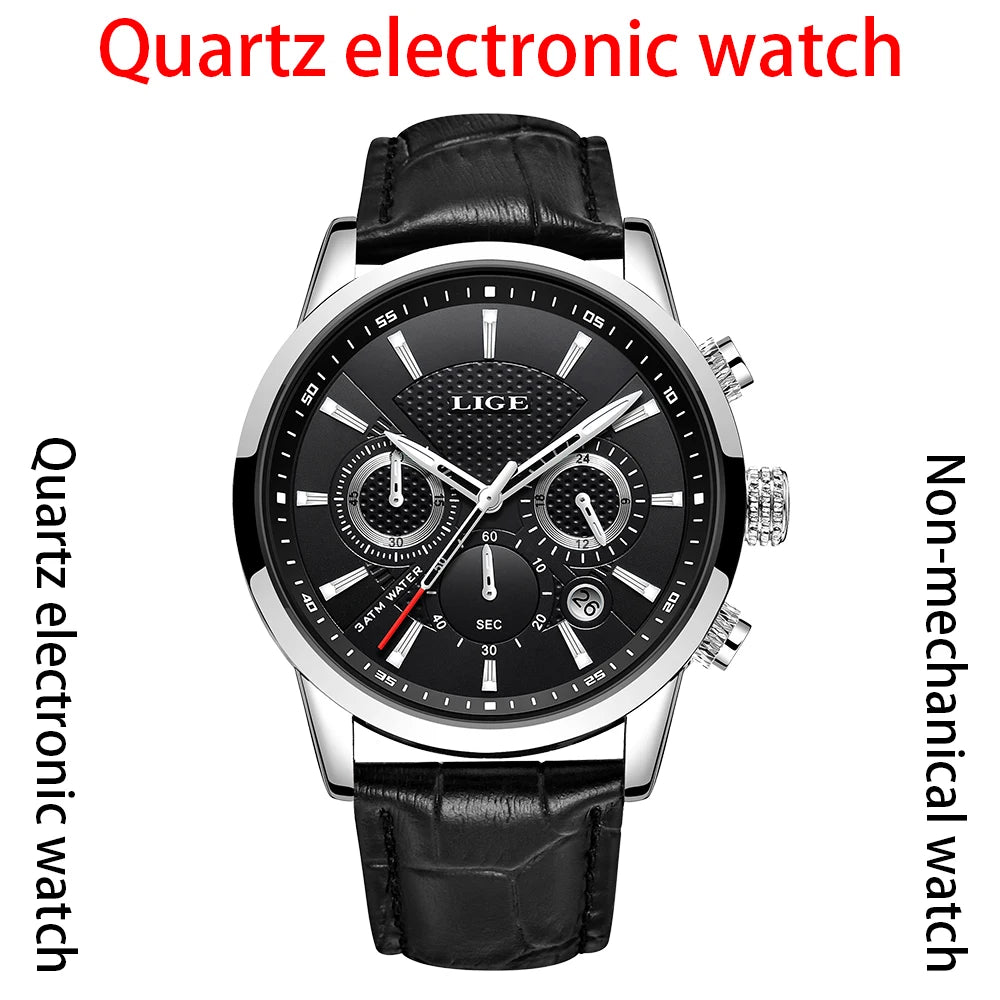 LIGE Brand Classic Mens Retro Watches Automatic Mechanical Watch Tourbillon Clock Genuine Leather Waterproof Military Wristwatch