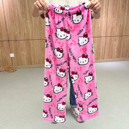 Kawaii Hello Kitty Christmas Velvet Pajamas, Anime and Cartoon Kuromi Autumn and Winter Loose Casual Warm Couple Home Clothes
