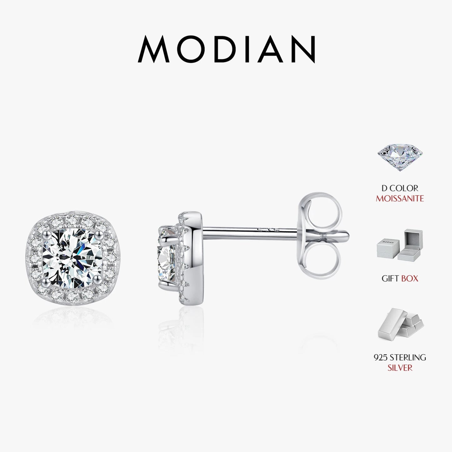 MODIAN D カラー モアサナイト スタッドピアス ブリリアントスクエアカット 人工ダイヤモンド 925シルバー レディース ウェディングジュエリー