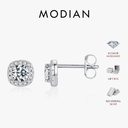 MODIAN D カラー モアサナイト スタッドピアス ブリリアントスクエアカット 人工ダイヤモンド 925シルバー レディース ウェディングジュエリー