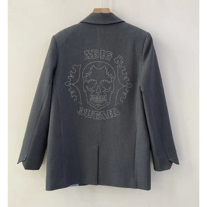 Grey Blazer Pant Sets Women Letter Skull Diamond Blazers Ladies Casual Gray Pants Zadig Female Suits Lapel Coats Trousers Suit