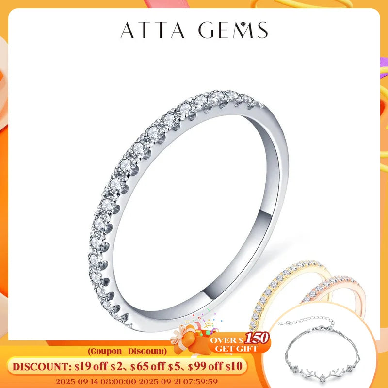 ATTAGEMS 925 Sterling Silver White Gold Round Excellent Cut Moissanite Ring for Girls Cocktail Jewelry