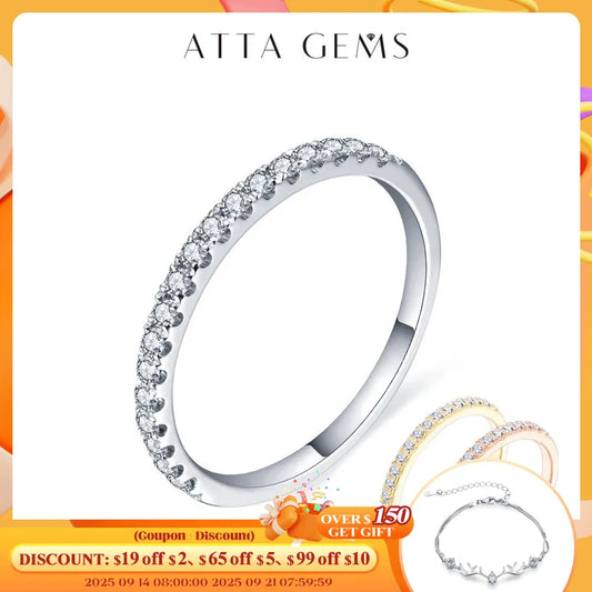 ATTAGEMS 925 Sterling Silver White Gold Round Excellent Cut Moissanite Ring for Girls Cocktail Jewelry