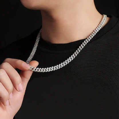 EWYA フルモアサナイト キューバンネックチェーン ネックレス メンズ レディース 8mm S925 シルバープレート 18K ヒップホップ パスダイヤモンドテスト リンクネックレス