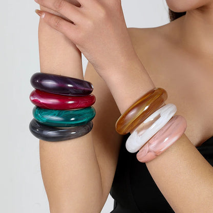 Vintage Bohemian Resin Cuff Charms Bracelets Bangles For Women Fashion Jewelry Acrylic Wide Open Wrist Geometric Bangle Pulseras