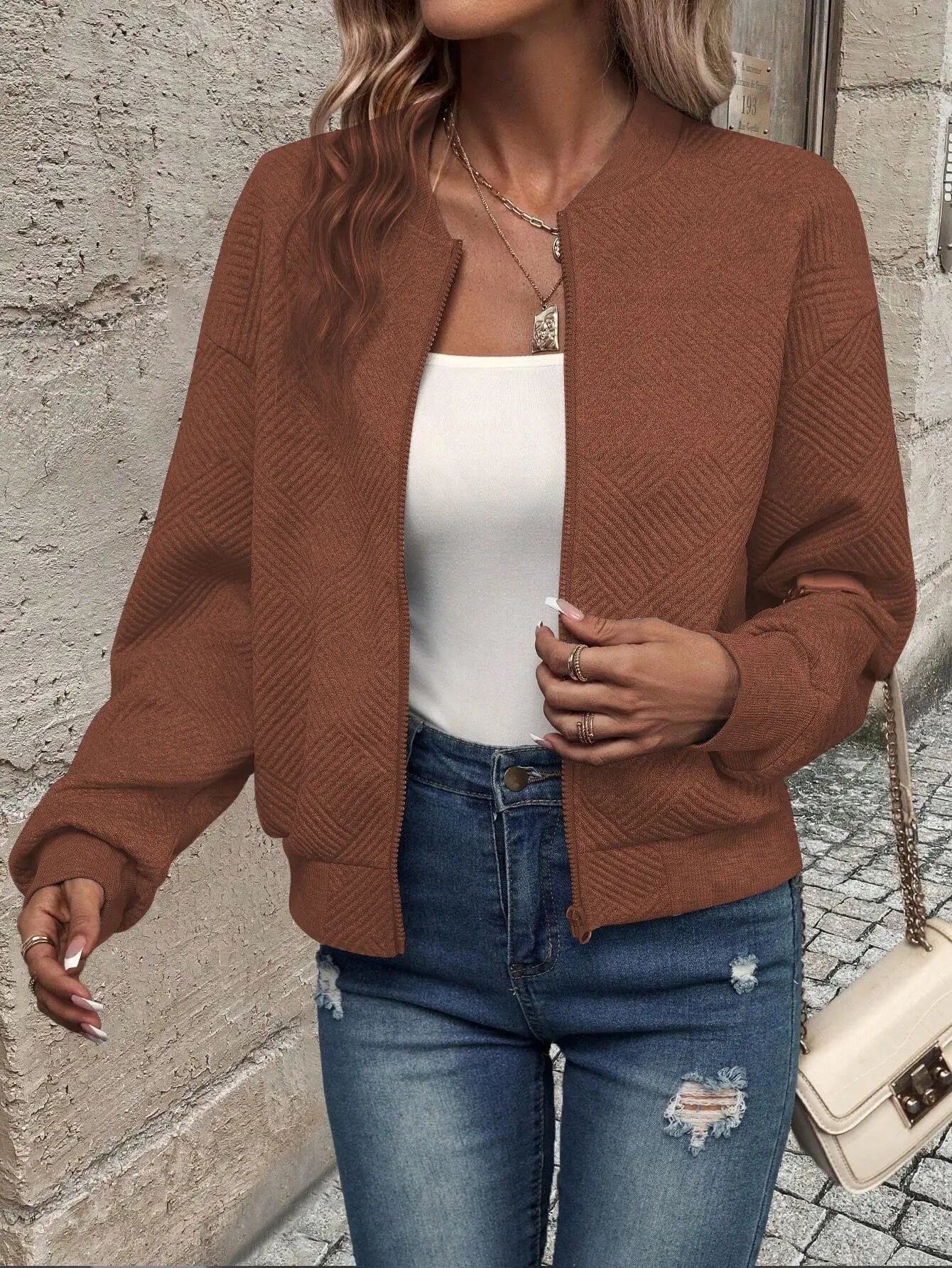 Women's autumn and winter new solid color simple and exquisite zipper jacket baseball collar casual jacket