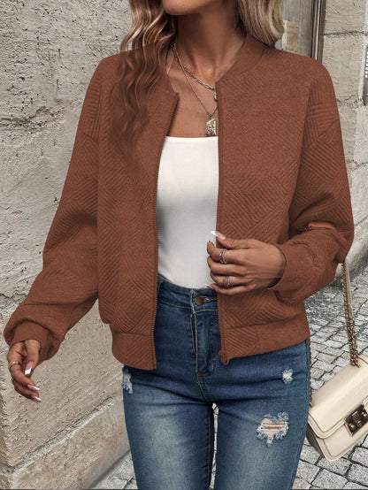 Women's autumn and winter new solid color simple and exquisite zipper jacket baseball collar casual jacket
