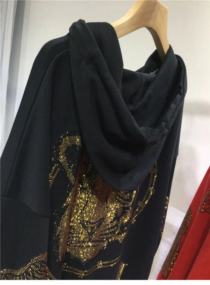 Plus Size Women Clothing Rhinestones Zip Up Hoodies & Sweatshirt Women Men Winter Autumn Luxury Brand Hoodie Woman Blouse