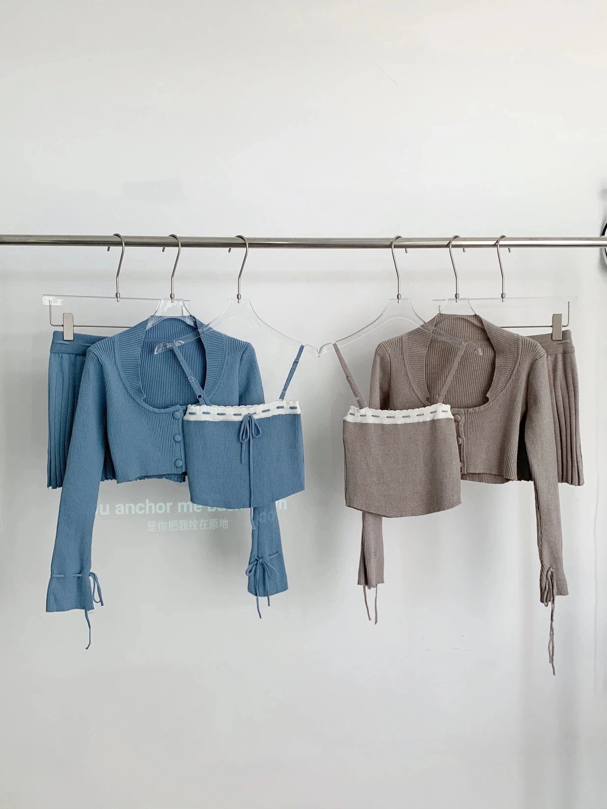 Woman Y2k Matching 3 Piece Set New Products Sweet Solid Knitted Cropped Patchwork Vest Slim Cardigan Mini Pleated Skirt Autumn