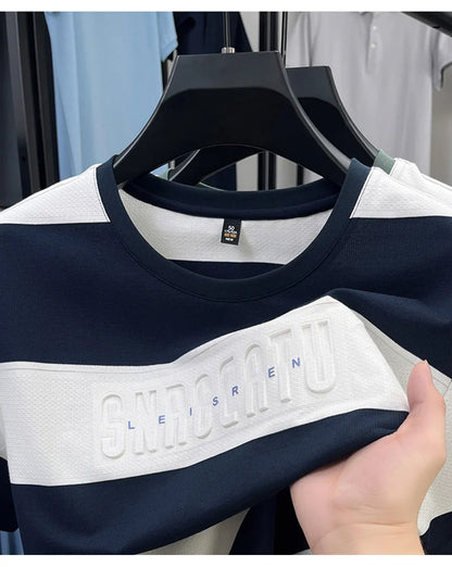 Top Grade Yarn Dyed Striped New Summer Tops Designer Round Neck Tshirt Men 2025 Brand Short Sleeve Casual Fashion Men Clothing