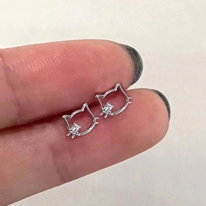 925 Sterling Silver Cute Hello Kitty Shining Zircon Earrings Kawaii Earrings Cartoon New Ins Sweet Student Exquisite Earrings