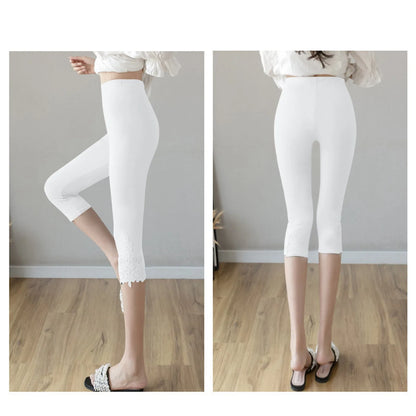 Women Summer Hollow Lace Stretch Leggings Sports Fitness Skinny Pants Crop 3/4 Length Leggings Capris Cropped Modal Pant