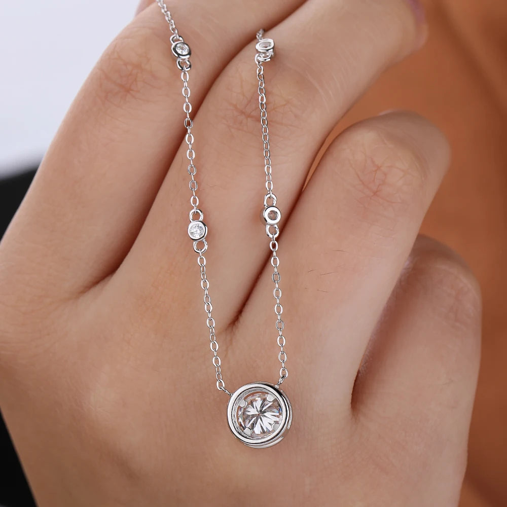 FEOBUR 1-3CT モアサナイト ネックレス レディース用 認定925スターリングシルバー 輝くラボダイヤモンド ペンダントチェーン パーティージュエリー GRA