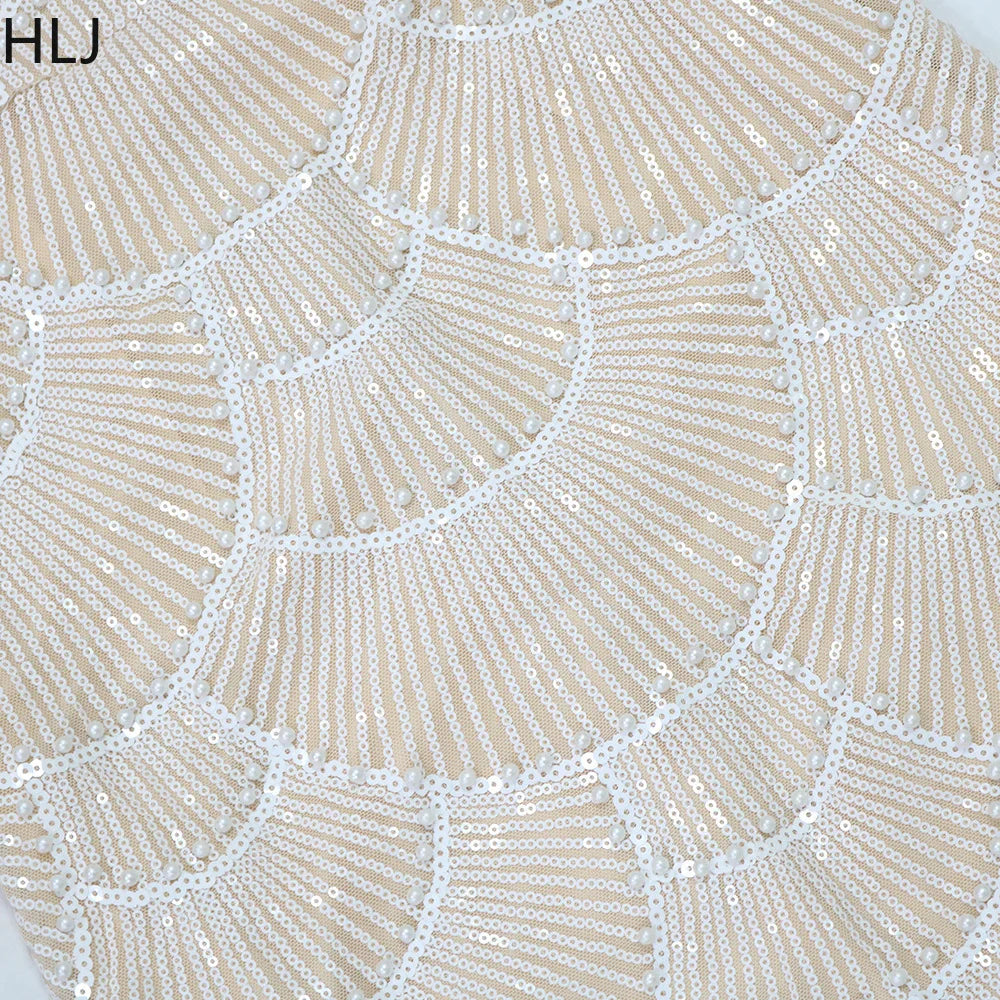 HLJ Sexy Sequin Hollow Bodycon Spaghetti Strap Evening Party Dresses Women Round Neck Sleeveless Slim Vestidos Fashion Clothing