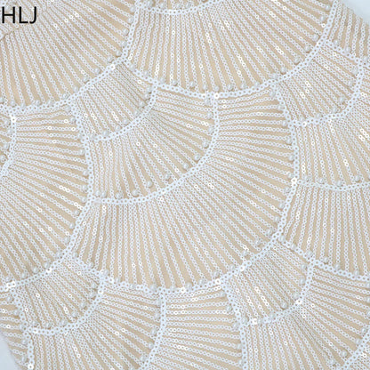 HLJ Sexy Sequin Hollow Bodycon Spaghetti Strap Evening Party Dresses Women Round Neck Sleeveless Slim Vestidos Fashion Clothing