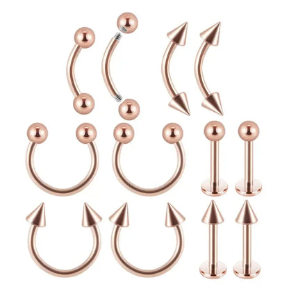 12PC/set Surgical Steel Body Piercing Jewelry Lot Bulk Nose Ring Tongue Bar Lot Eyebrow Labret Piercing Set Horseshoe Ring