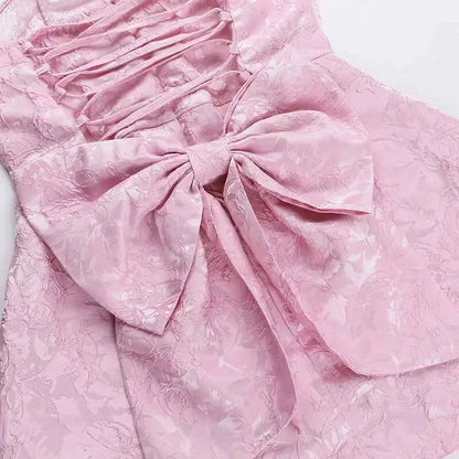 Giyu Club Evening Party Dresses Women 2025 Summer Sexy Bow Halter Long Dress Elegant Jacquard Lace Up Backless Birthday Robe