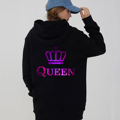 Couple Hoodies King Queen Printed Sweatshirt Starry Sky Style Lovers Sudaderas Fashion Long Sleeve Women Men Hoodies Tracksuits