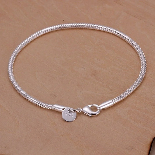 20cm シルバーカラー 3MM スネークチェーンブレスレット ファクトリーファッション ホットトップクオリティジュエリーチャーム かわいい女性レディウェディング