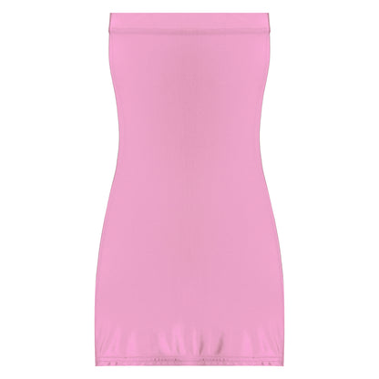 Sexy Women Oil Glossy Sheer Bodycon Dress Females See Through Strapless Pencil Dress Smooth Tight Mini Dress Clubwear