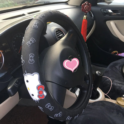 Hello Kitty Stuff Car Steering Wheel Cover All Season Non-Slip Handlebar Cover Eco-friendly Rubber Ring Female Owner Accesorios