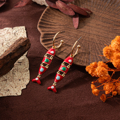 Golden fish shaped colorful oil dripping small fish earrings handmade DIY pendant accessories earrings womana