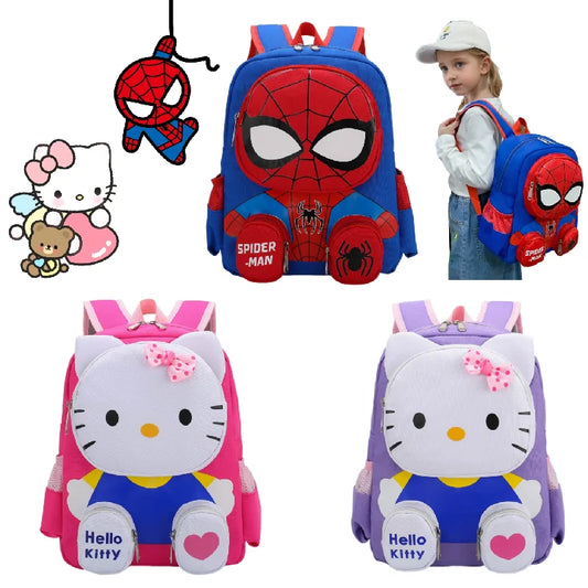 Sanrio Hello Kitty and Spiderman Double-shoulder Backpack Kawaii Cartoon Design pink School Bag for boy girl Travel Bag Gift
