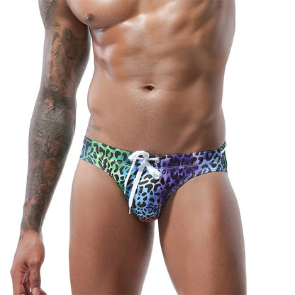 Men's Swimwear Swimsuit Beach Low Waist Briefs Swimsuit Leopard Digital Printing Crochet Bikini Surfing Swim Wear Bathing Suit