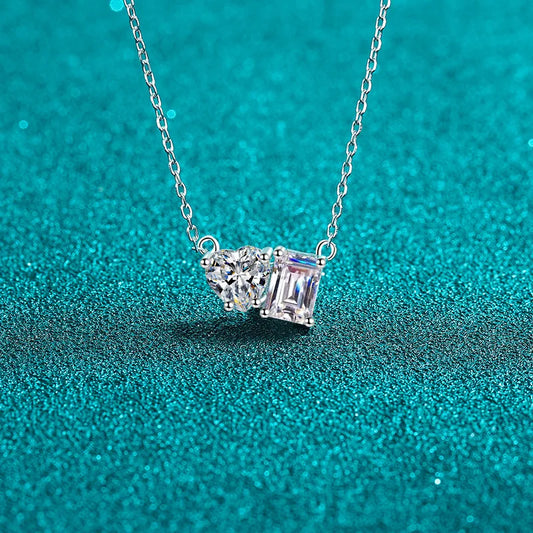 Platinum PT950 18K White Gold 2ct Emerald Cut & Radiant Cut Moissanite Pendant for Women Lab-Grown Jewelry